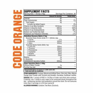 Rise BCAA Orange supp facts