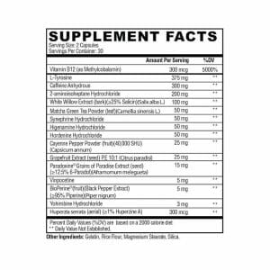 Arsyn Fat Burner Supp Facts