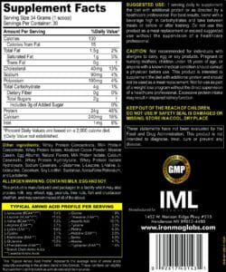 Complete Protein Chocolate Supp Facts