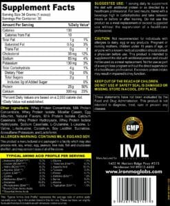 Complete Protein Vanilla Supp Facts