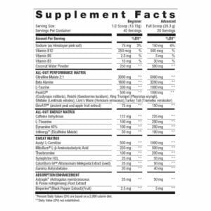 All Out Sweat Edition - Supplement Facts