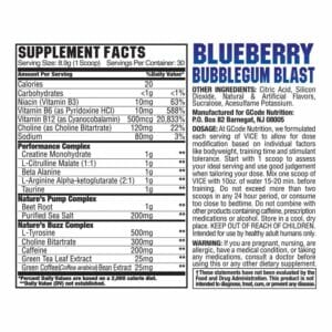 VICE Blueberry Bubble Gum Supp Facts